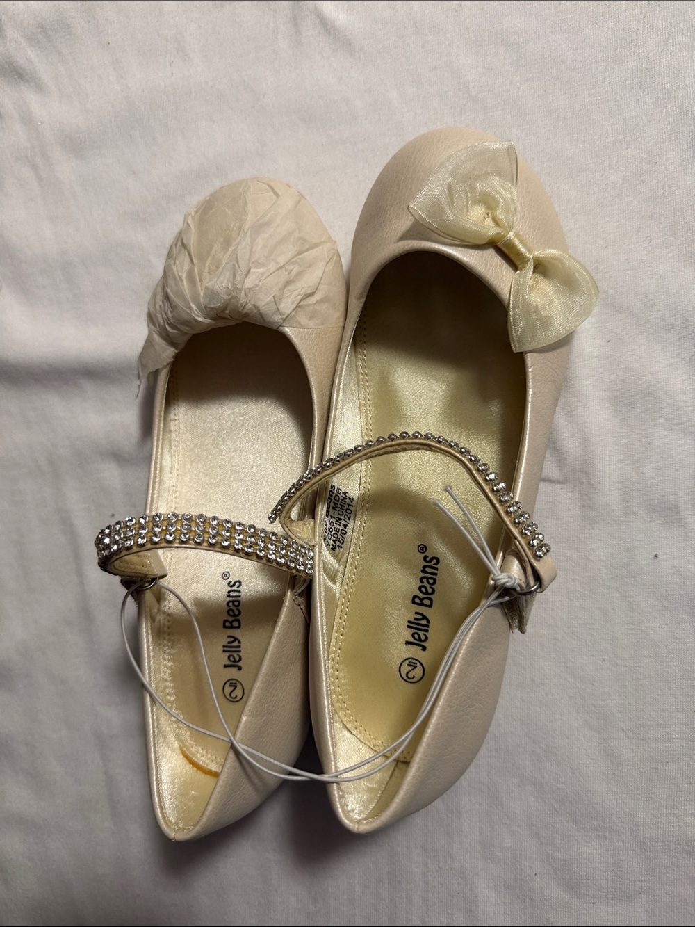 Jelly Beans Pearl Bow Rhinestone Mary Jane Flats - Ivory